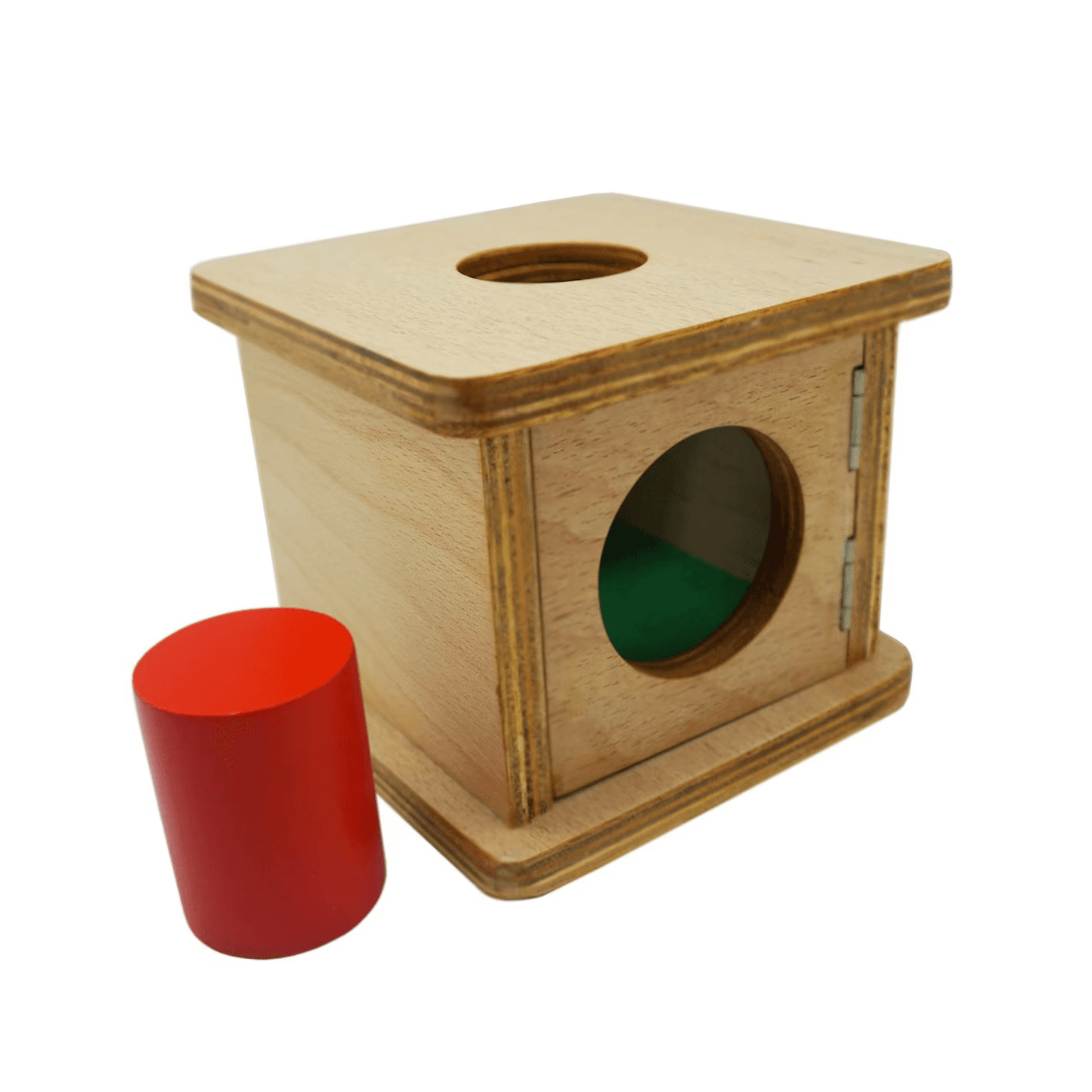 Montessori Nafees Creations Imbucare Box With Thick Cylinder Prism Bare Wood Waxed