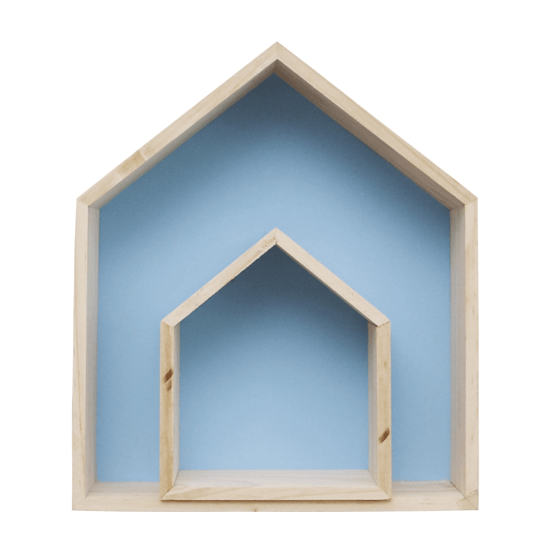Montessori Sweet FanMuLin 2 Pieces Wooden House-Shaped Wall Shelf Blue