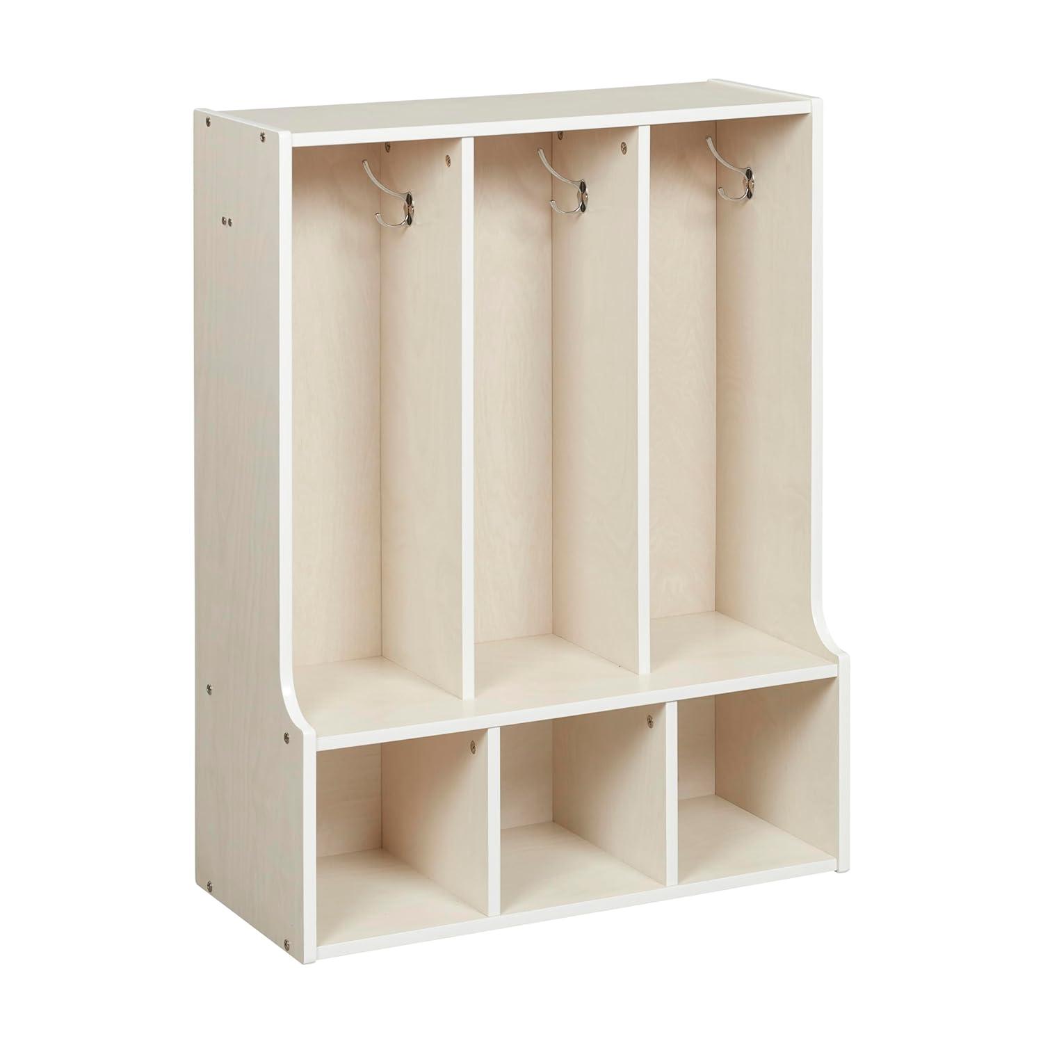 Montessori ECR4Kids Coat Locker Streamline 3-Section With Bench White Wash