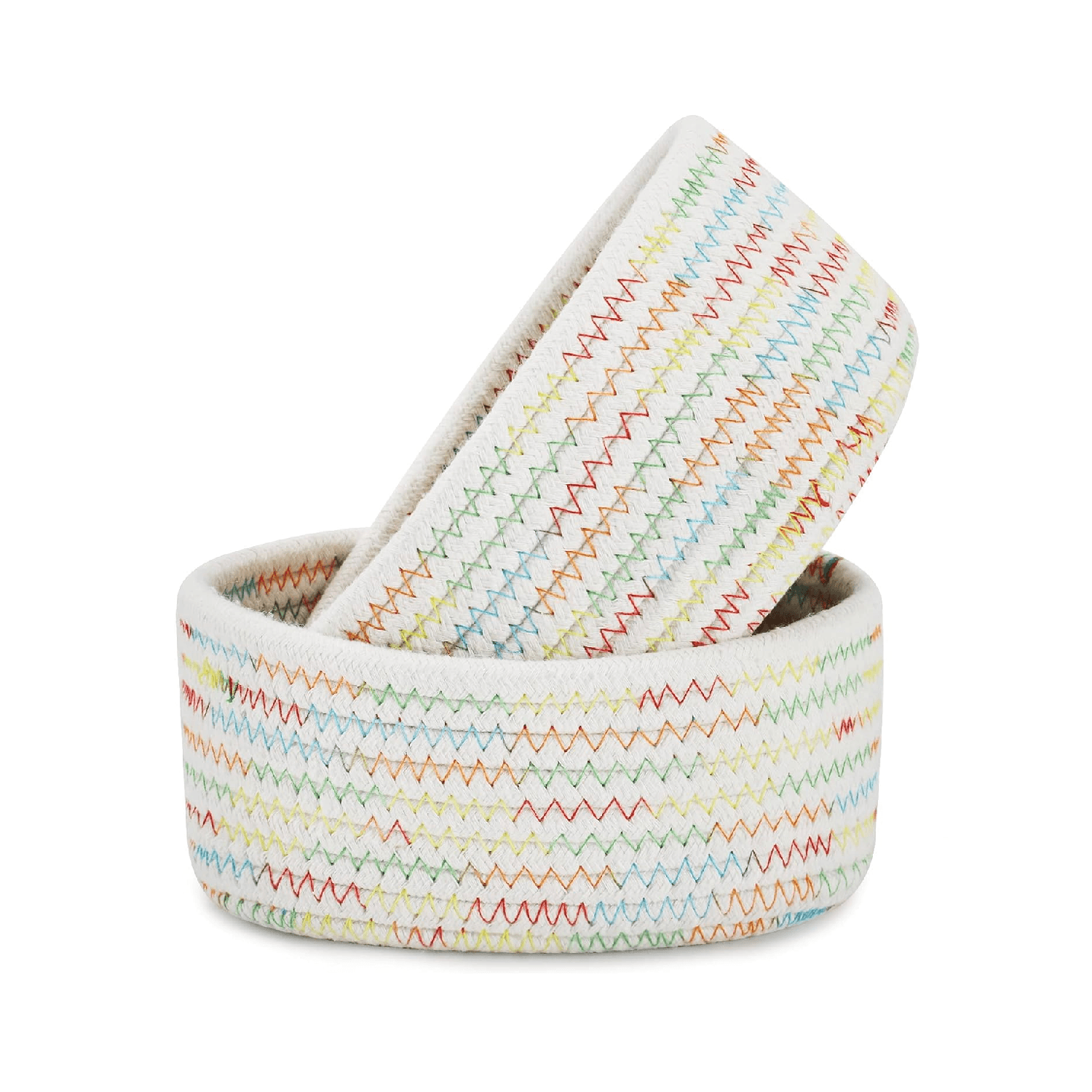 Montessori Abenkle Storage Baskets Set of 2 White With Colorful Thread