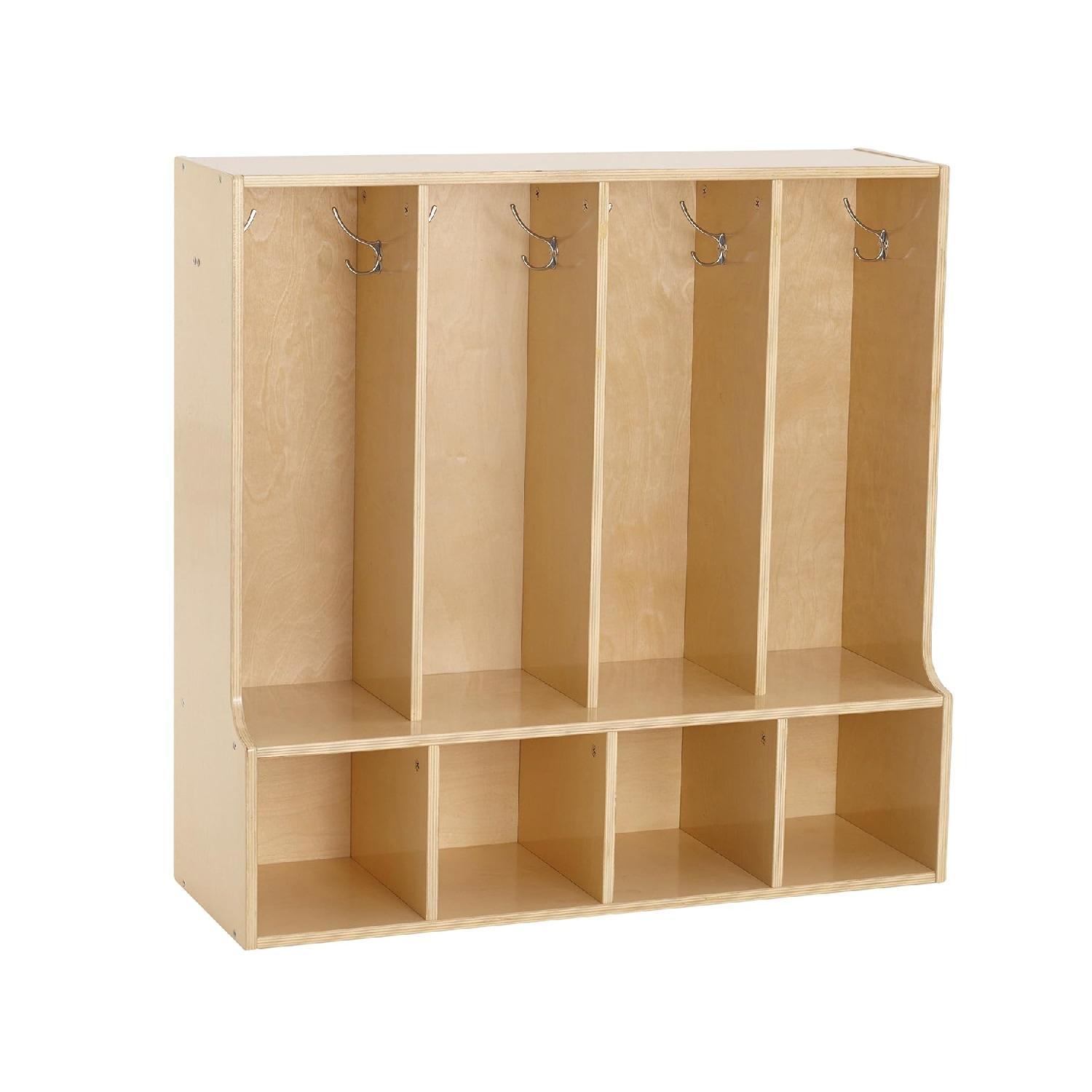 Montessori ECR4Kids Coat Locker Streamline 4-Section With Bench Natural