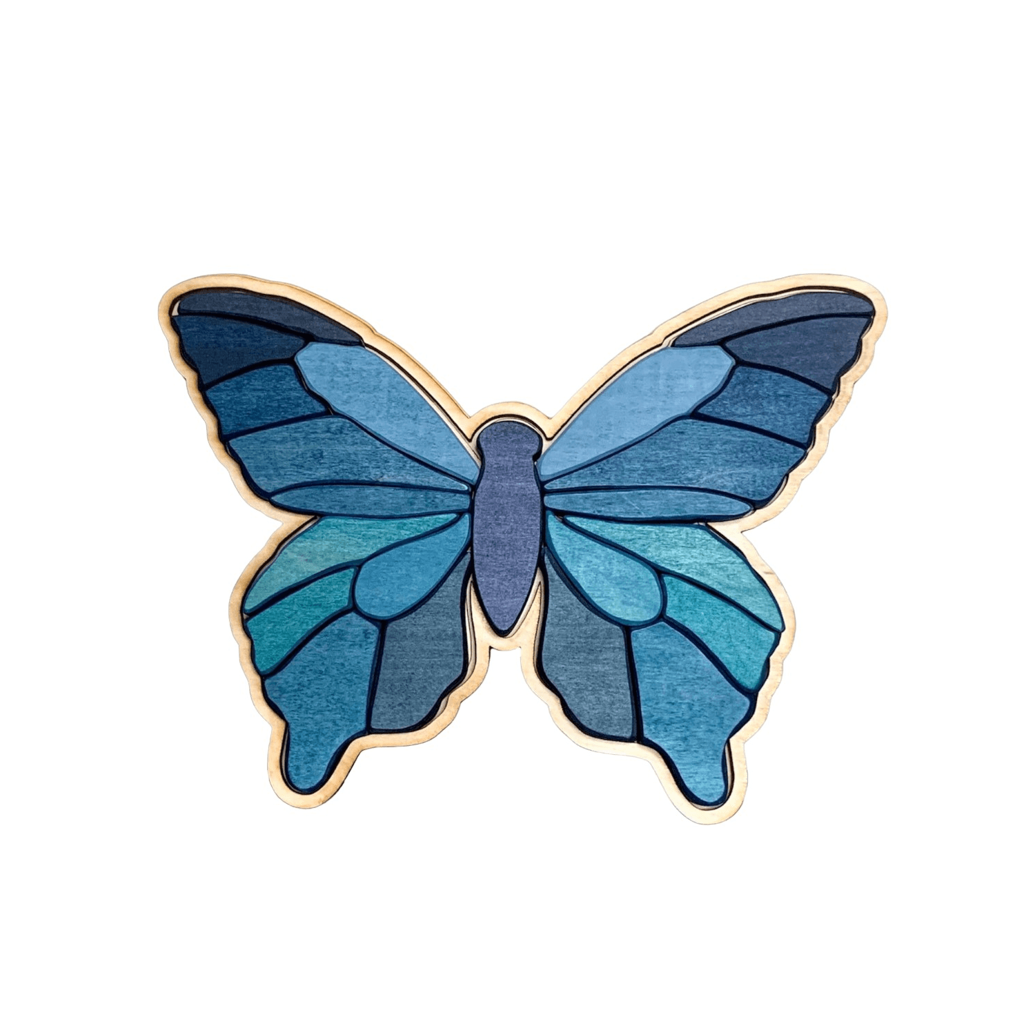 Montessori Sensory Play Wooden Blue Morpho Butterfly Chunky Shape Puzzles