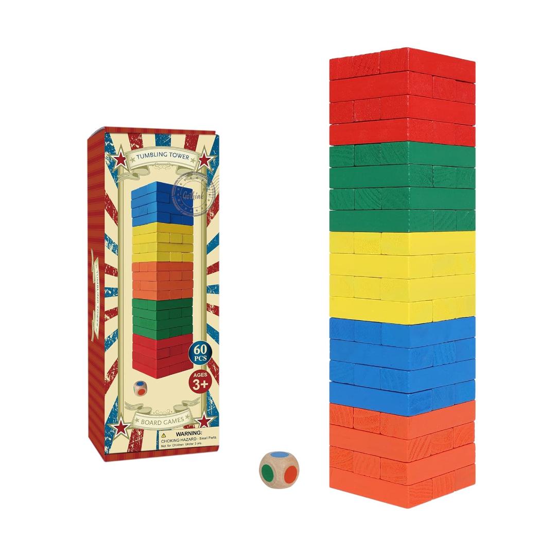 Montessori GOTHINK Wooden Tumble Tower Game Colorful
