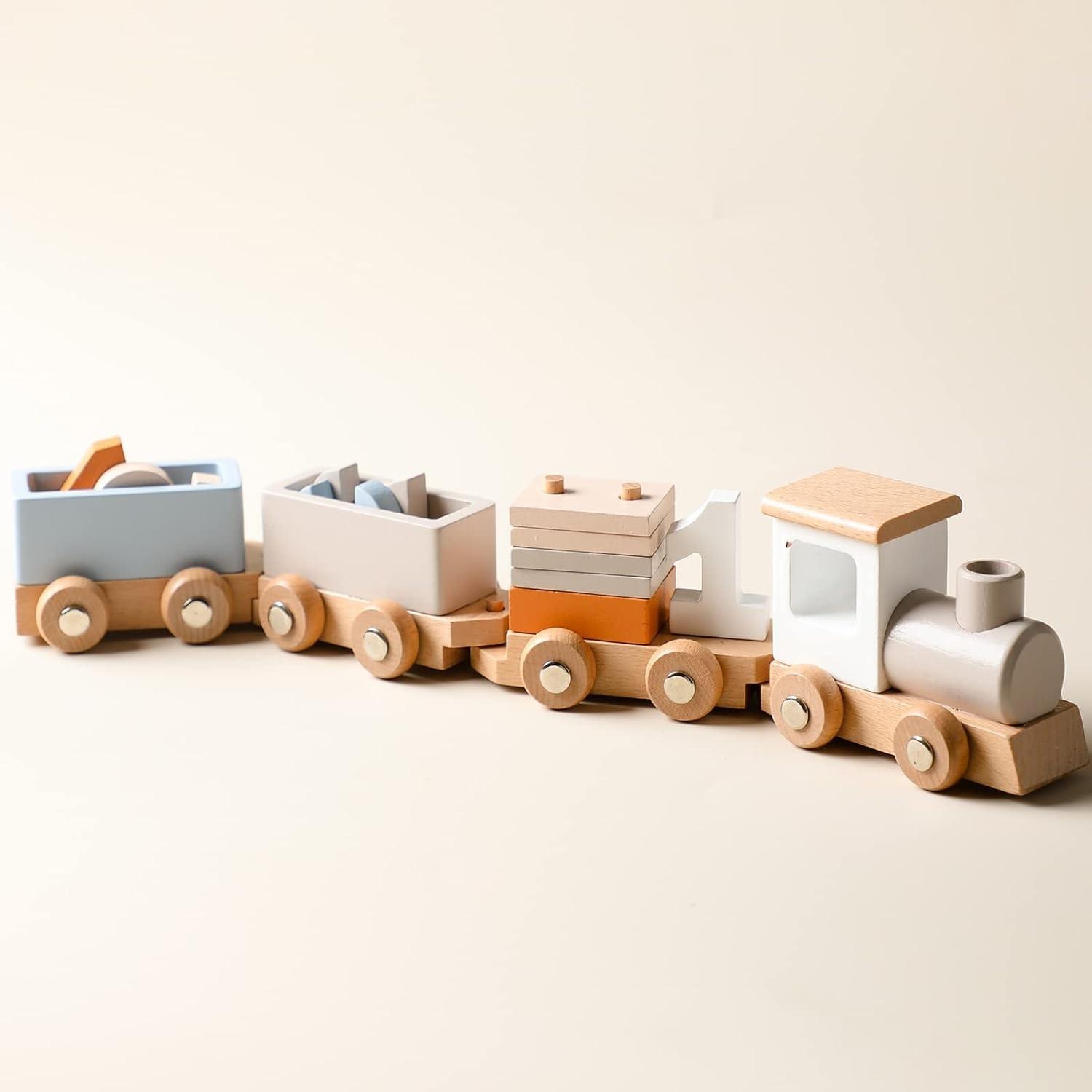 Montessori ibwaae Wooden Stacking Train Set With Numbers