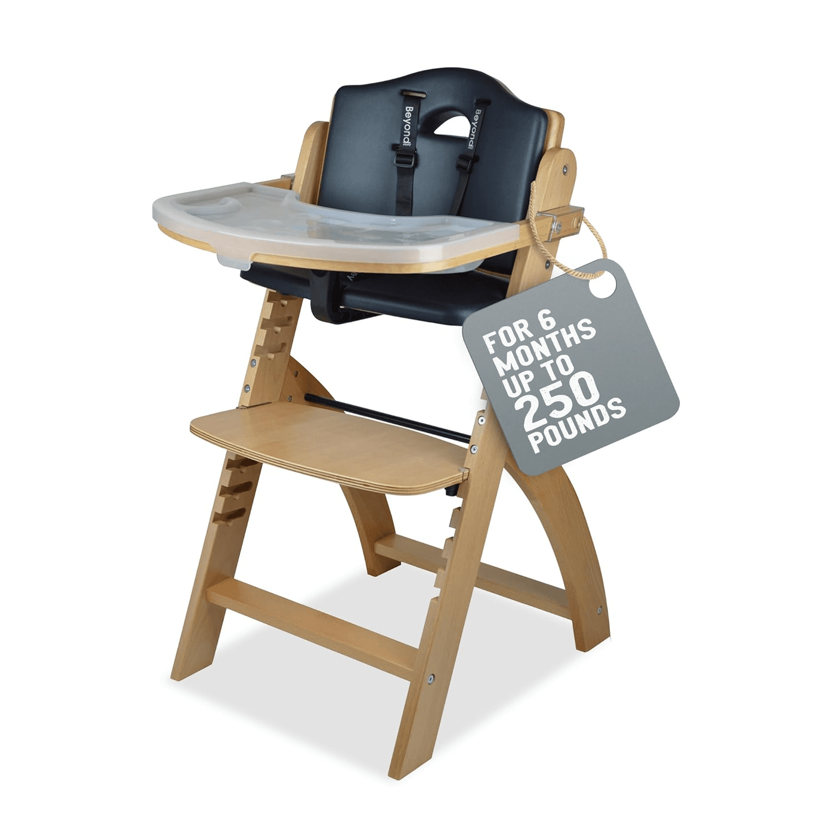 Montessori Abiie Beyond Junior Convertible Wooden High Chair Natural Wood Black Cushion