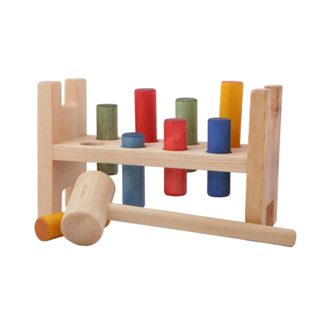 Montessori Bella Luna Toys Rainbow Pound-a-Peg Wooden Hammer Bench