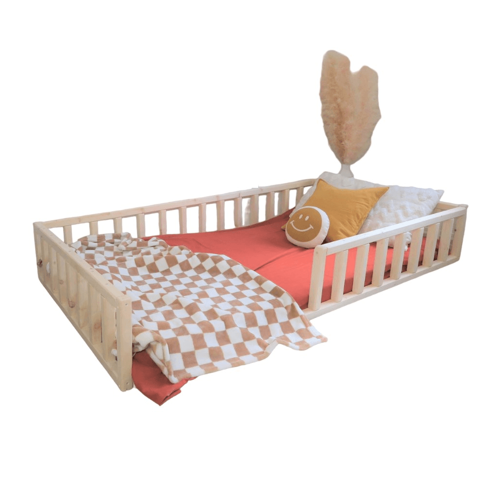Montessori Bash & Timber Twin Size Floor Bed Frame With Rails and Slats