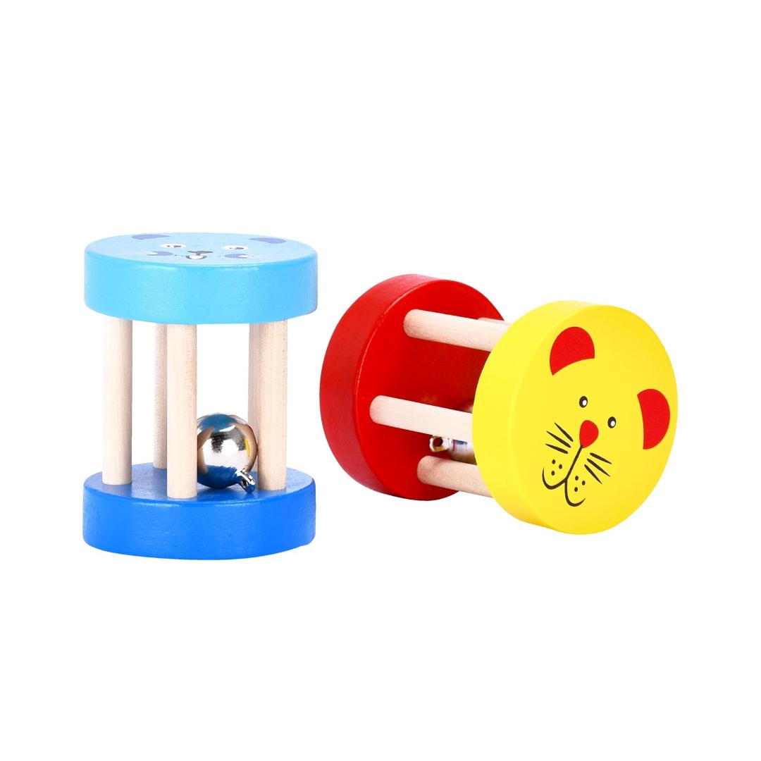 Montessori Childlike Behavior Wooden Red and Blue Cylinder Rattle Set of 2