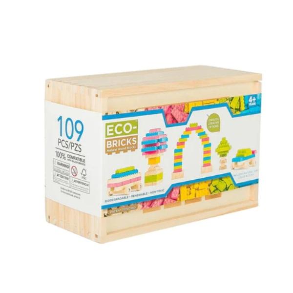 Montessori Once Kids Eco-Bricks Color Wood Bricks 109 Piece Set
