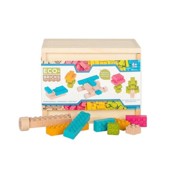 Montessori Once Kids Eco-Bricks Color Wood Bricks 54 Piece Set