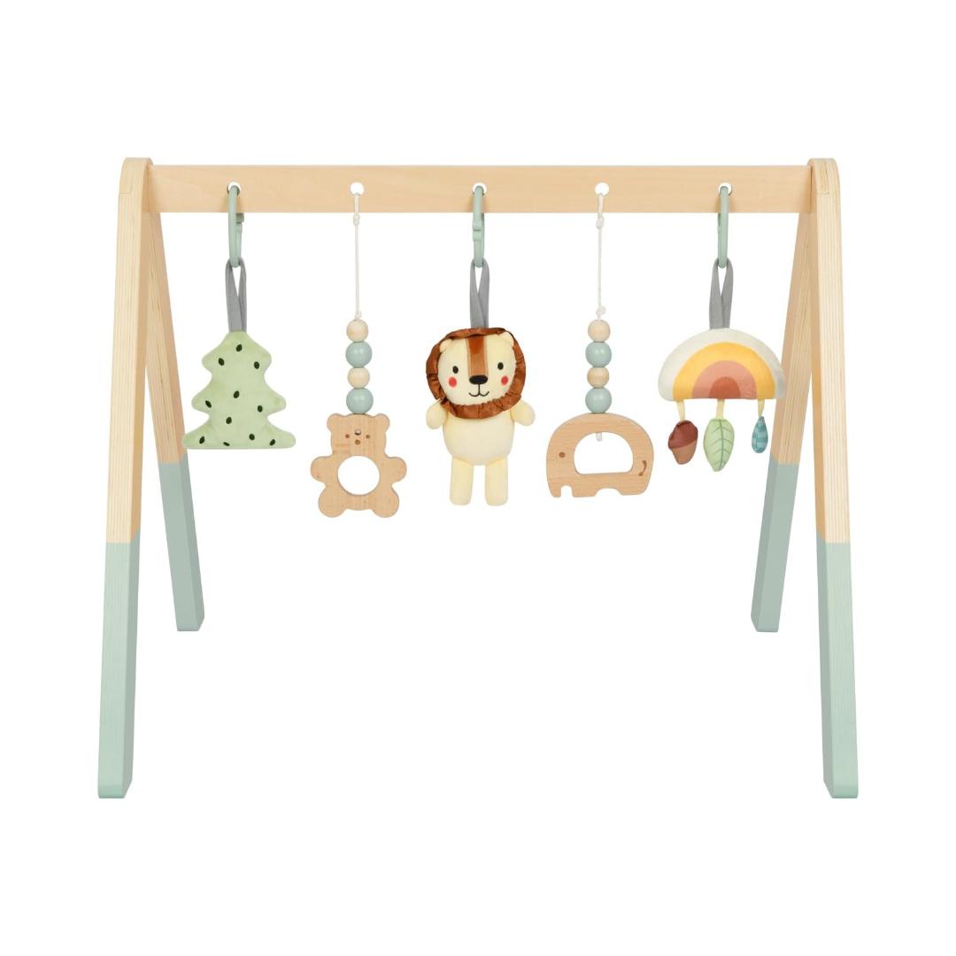 Montessori OOOK Wooden Baby Play Gym With 5 Hanging Toys