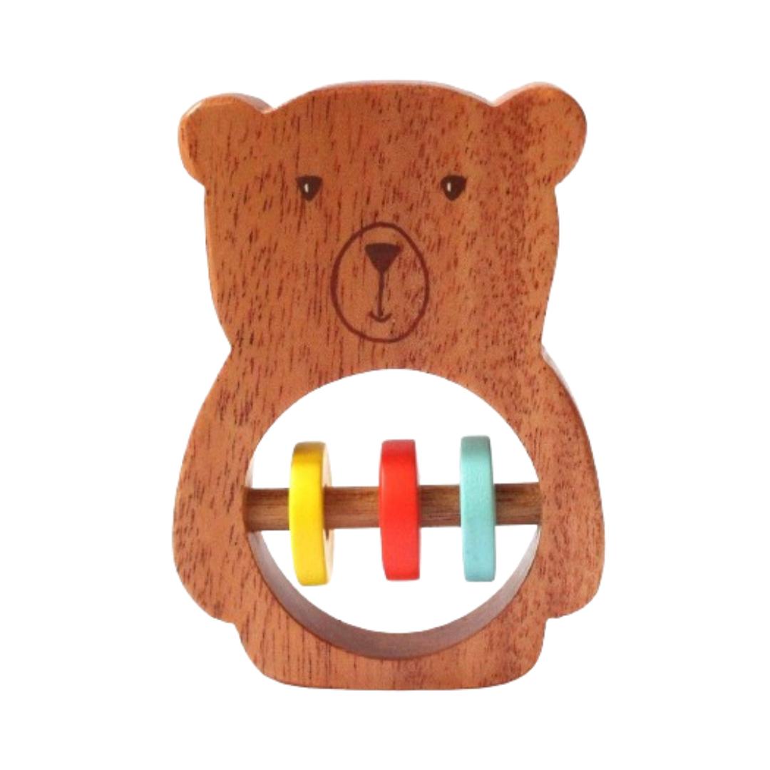 Montessori shumee wooden teether rattle bear
