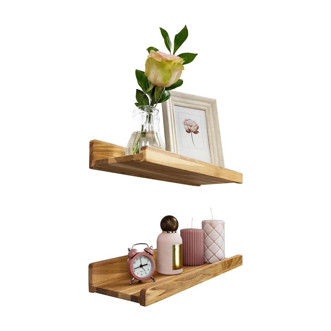 Montessori Wood Wedge Floating Shelves for Wall Natural 16 Inches Set of 2
