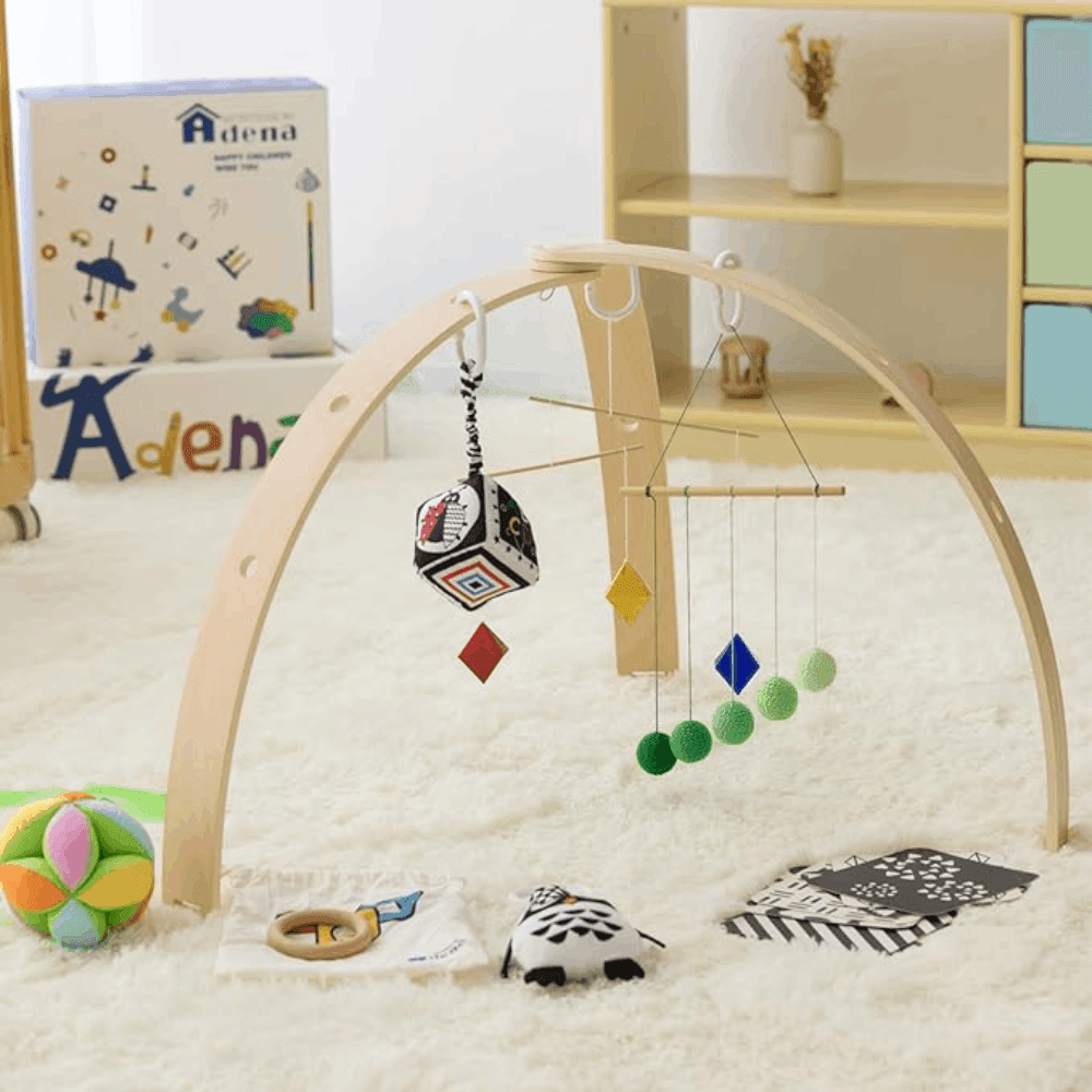 Montessori Adena Montessori Foldable Wooden Baby Play Gym Kit with Hanging Bar