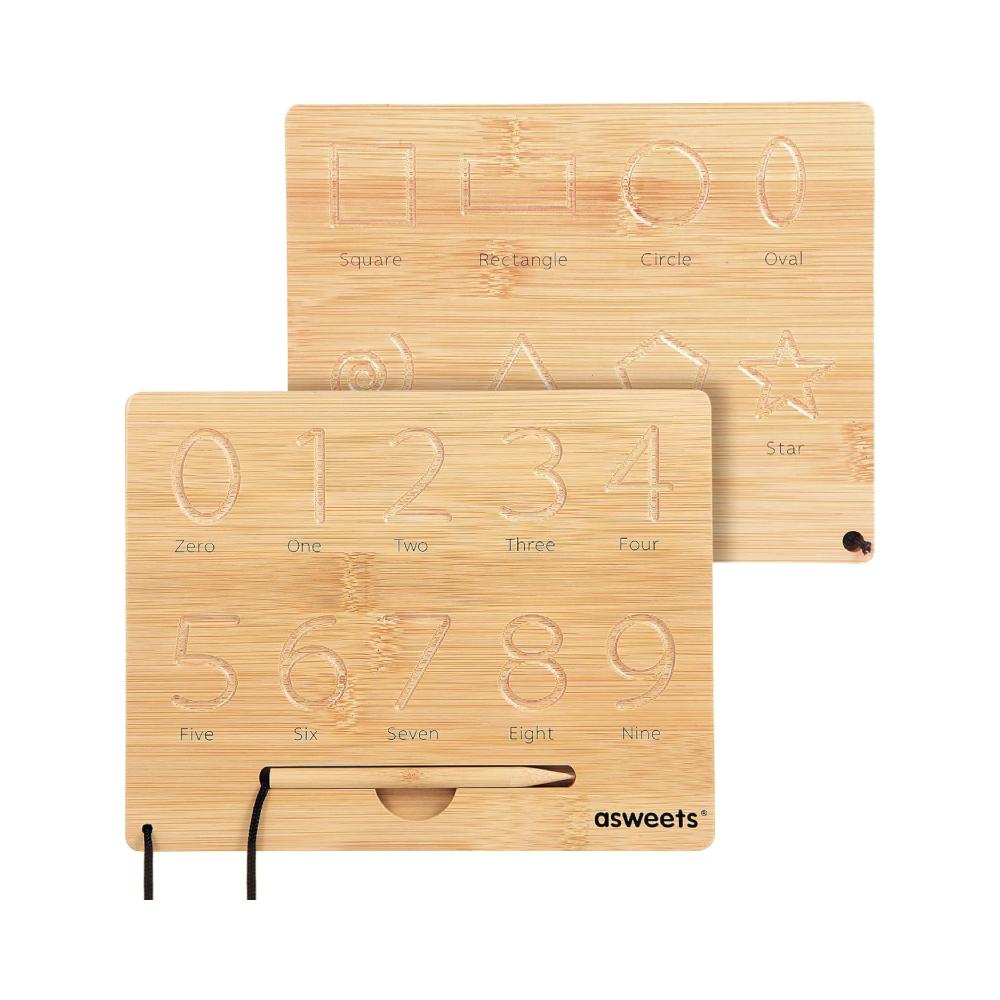 Montessori Asweets Montessori Double-Sided Wooden Number and Shape Practicing Board