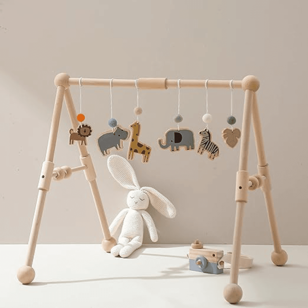 Montessori Etucdose Wooden Baby Gym With 6 Toys Zoo