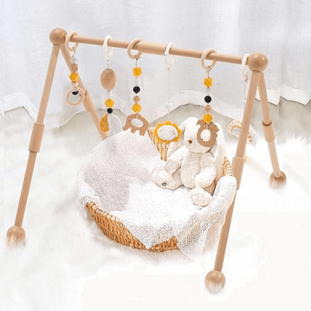 Montessori Frogprin Wooden Baby Gym With 6 Hanging Toys