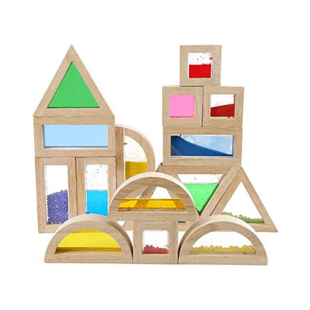 Montessori Kvintes 16 Piece Large Wooden Rainbow Building Blocks