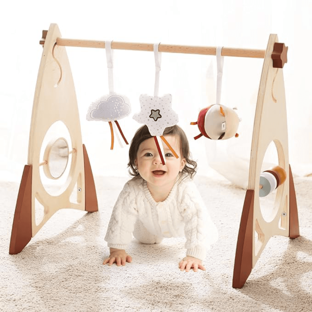 Montessori Let&#8217;s Make Wooden Baby Play Gym Cotton Stars