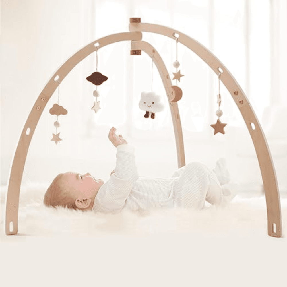 Montessori Macabaka Wooden Baby Play Gym With 5 Detachable Toys