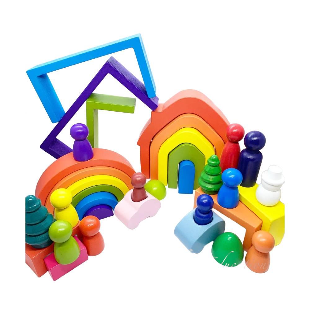 Montessori My Gifted Education Wooden Rainbow Stackers Toy All Set