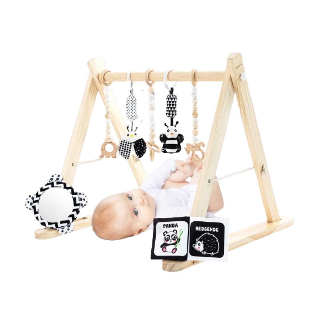 Montessori Baby K Wooden Baby Play Gym With 7 Toys