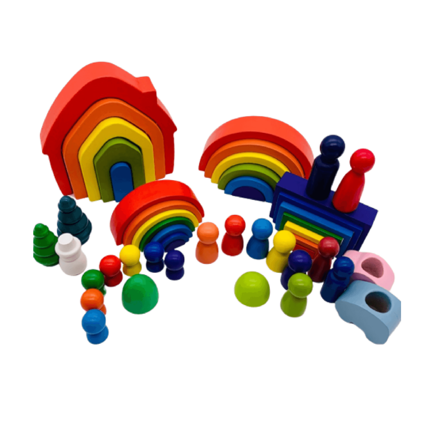 Montessori My Gifted Education Wooden Rainbow Stackers Toy All Set