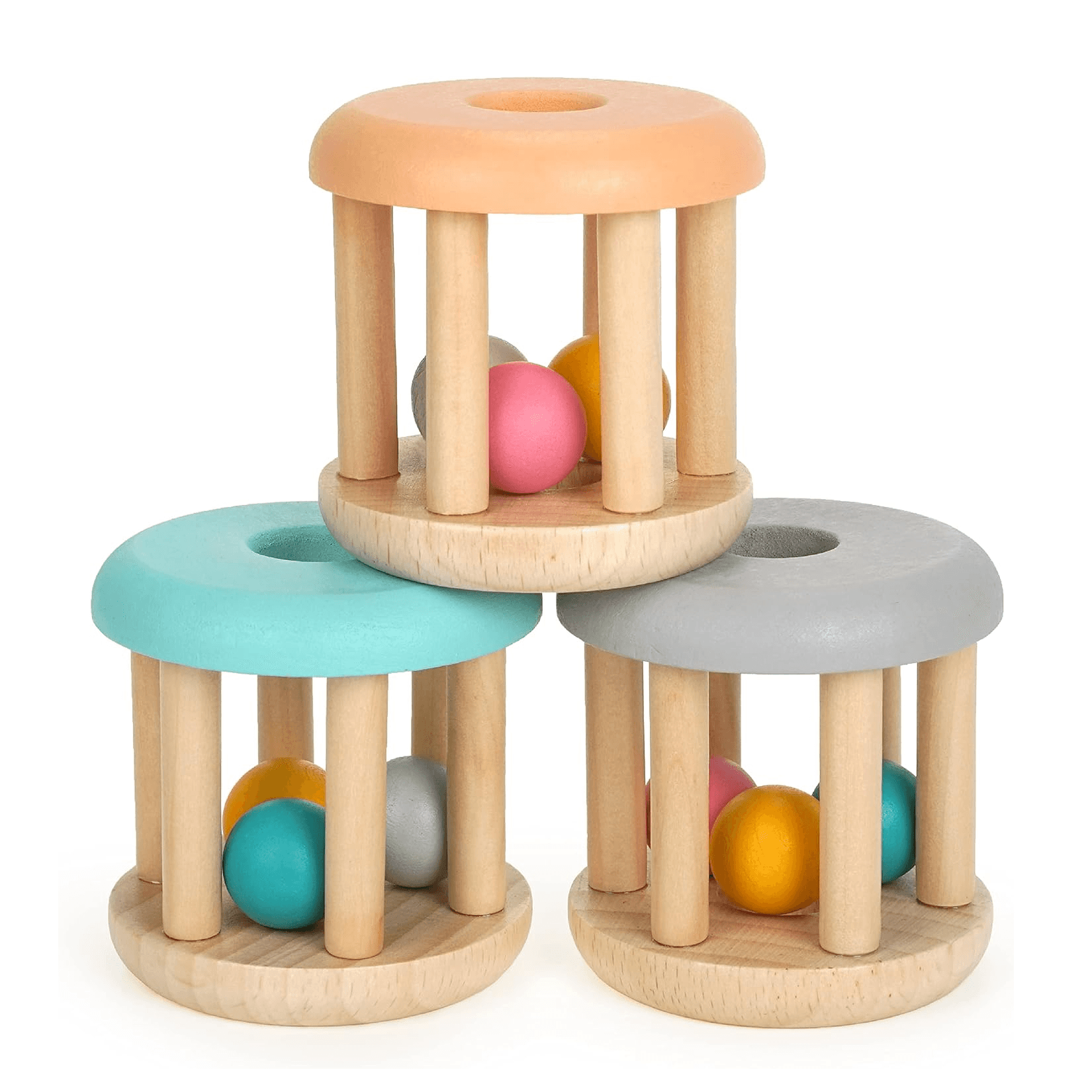 Montessori Duckboxx Wooden Rattle Rollers Burlywood Base 3 Pcs