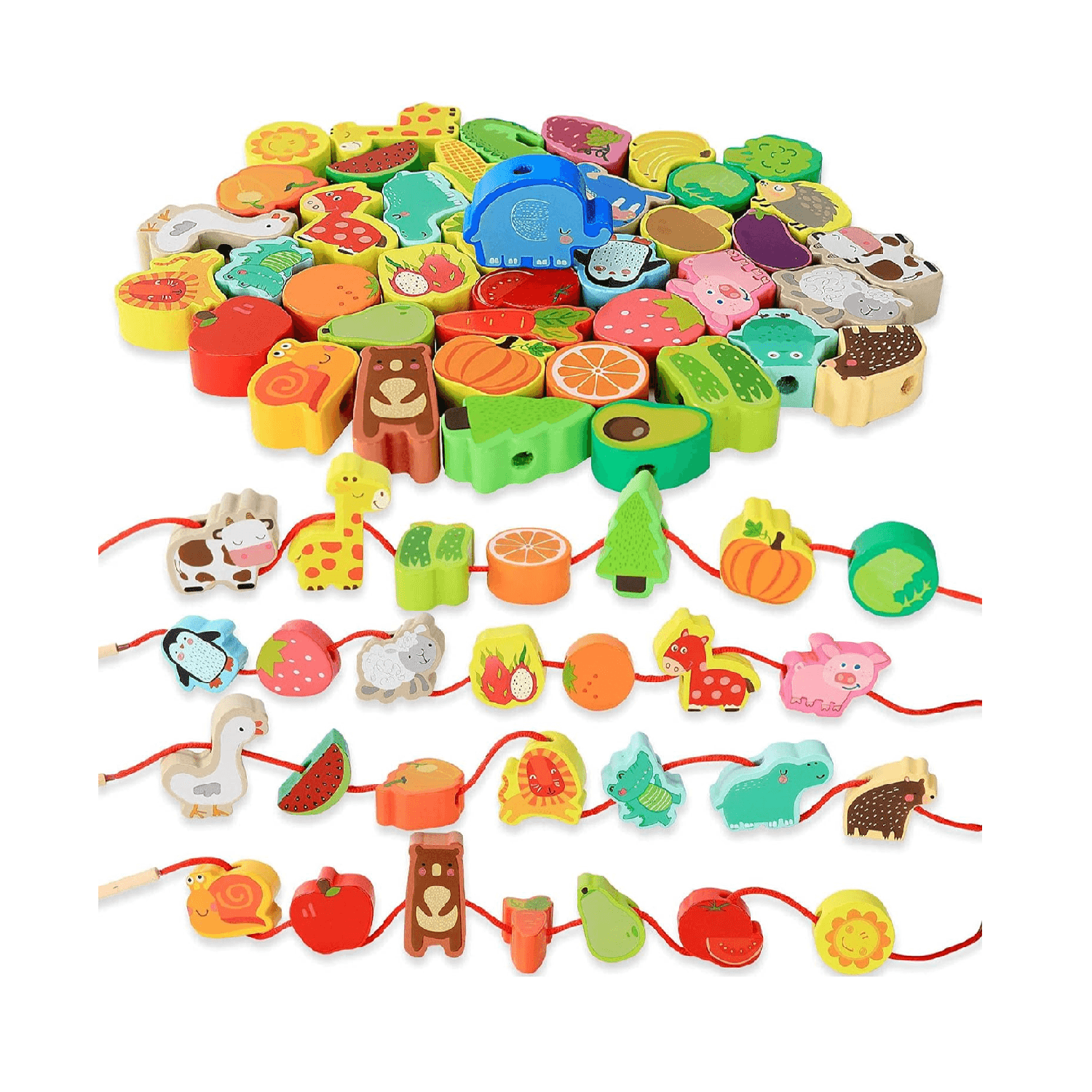 Montessori BMTOYS Threading Beads Animals and Fruits