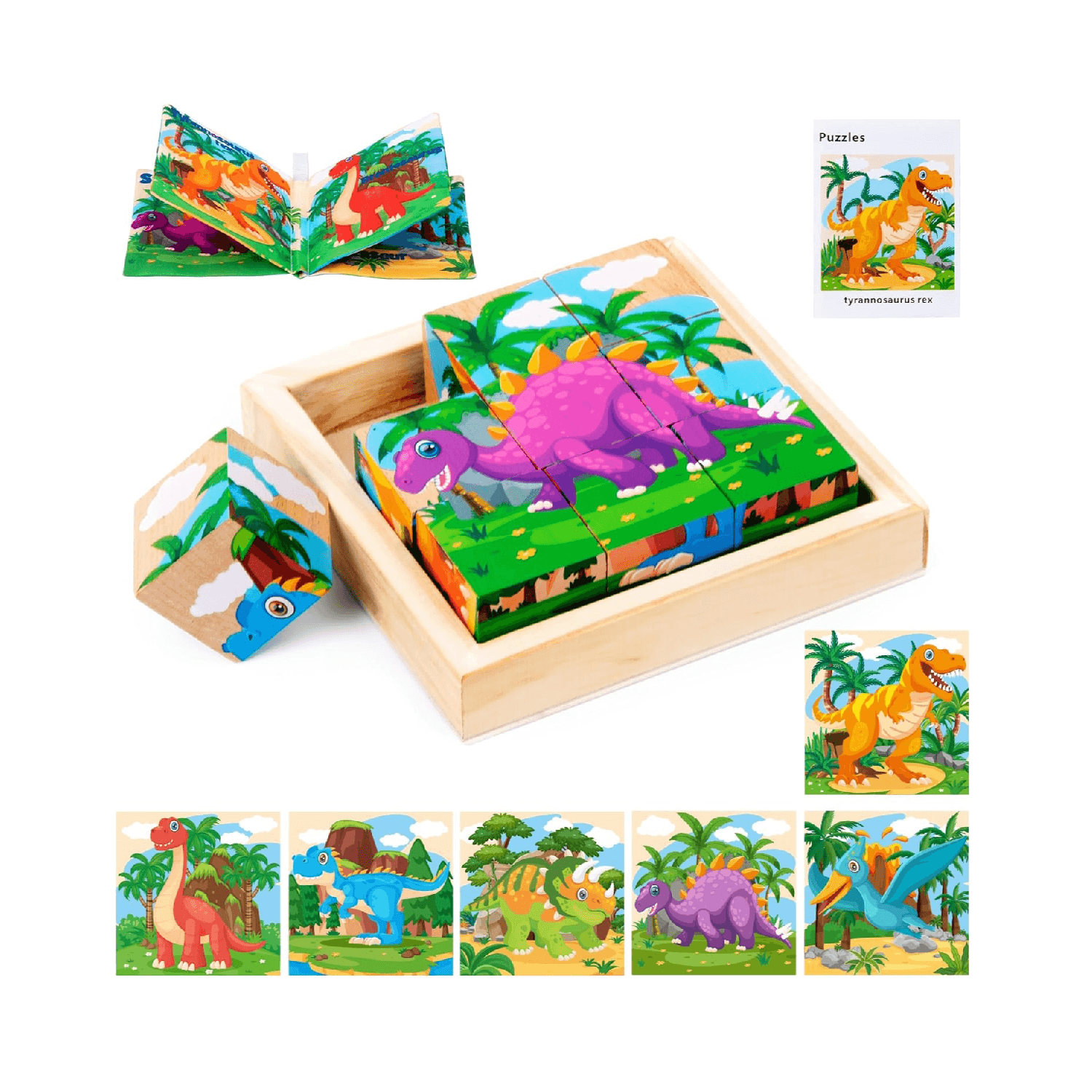 Montessori PLUSYARD Cube Puzzle Dinosaur
