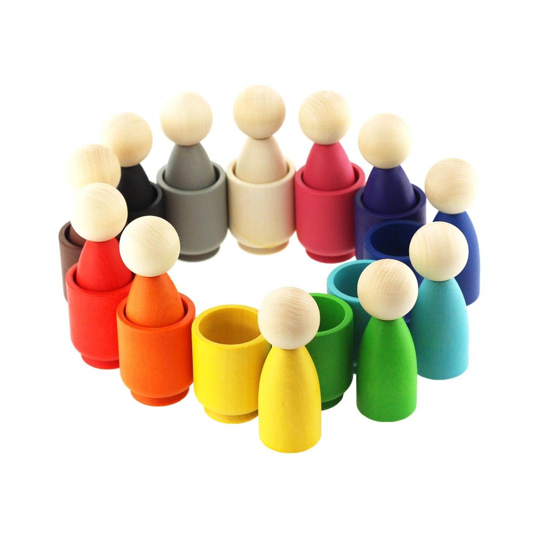 Montessori Ulanik Large Peg Dolls in Cups Color Sorting Toy