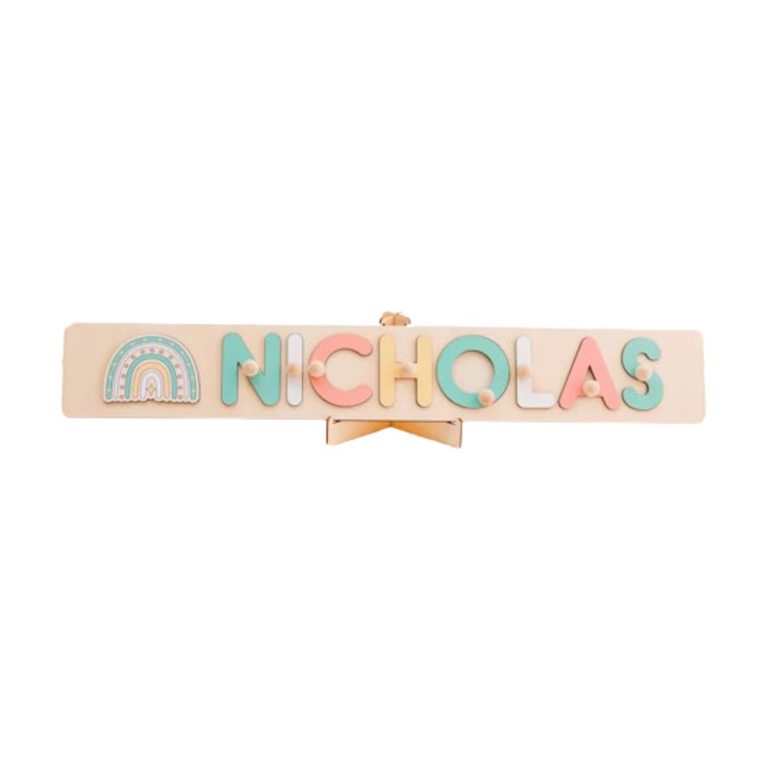 Montessori Miracle Puzzle Name Puzzle With Pegs, 8 Letters, 1 Element, and Stand