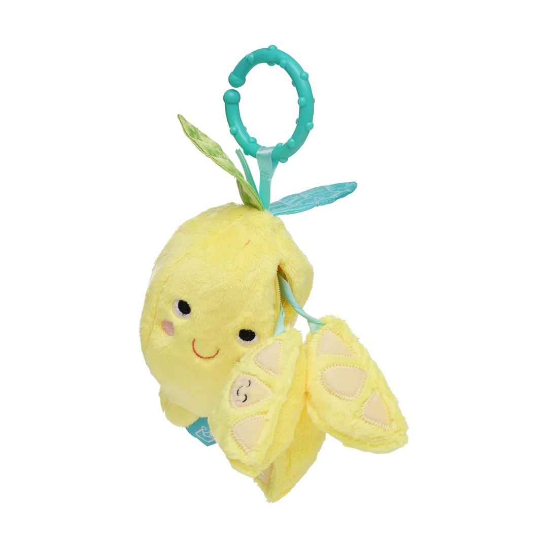 Montessori Manhattan Toy Mini-Apple Farm Lemon Squeaker With Rattle, Crinkle Fabric & Teether